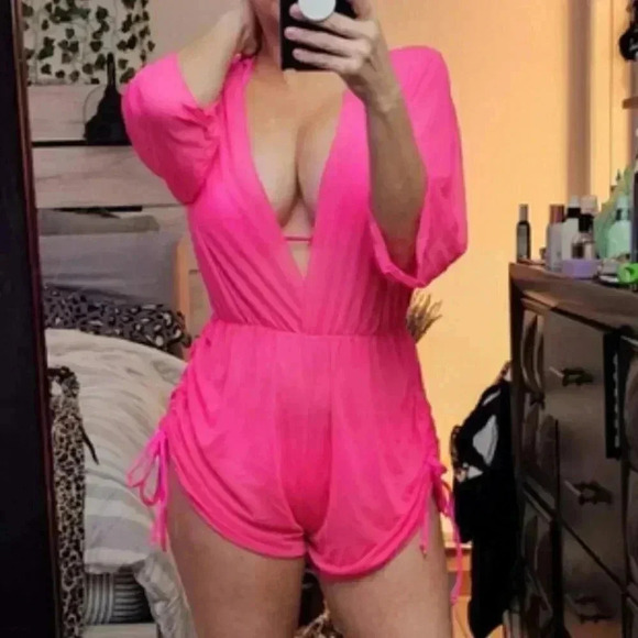 Hot Pink Preppy Womens Plain Halter Triangle Bikini Swimsuit With Cover Up - Picture 13 of 13